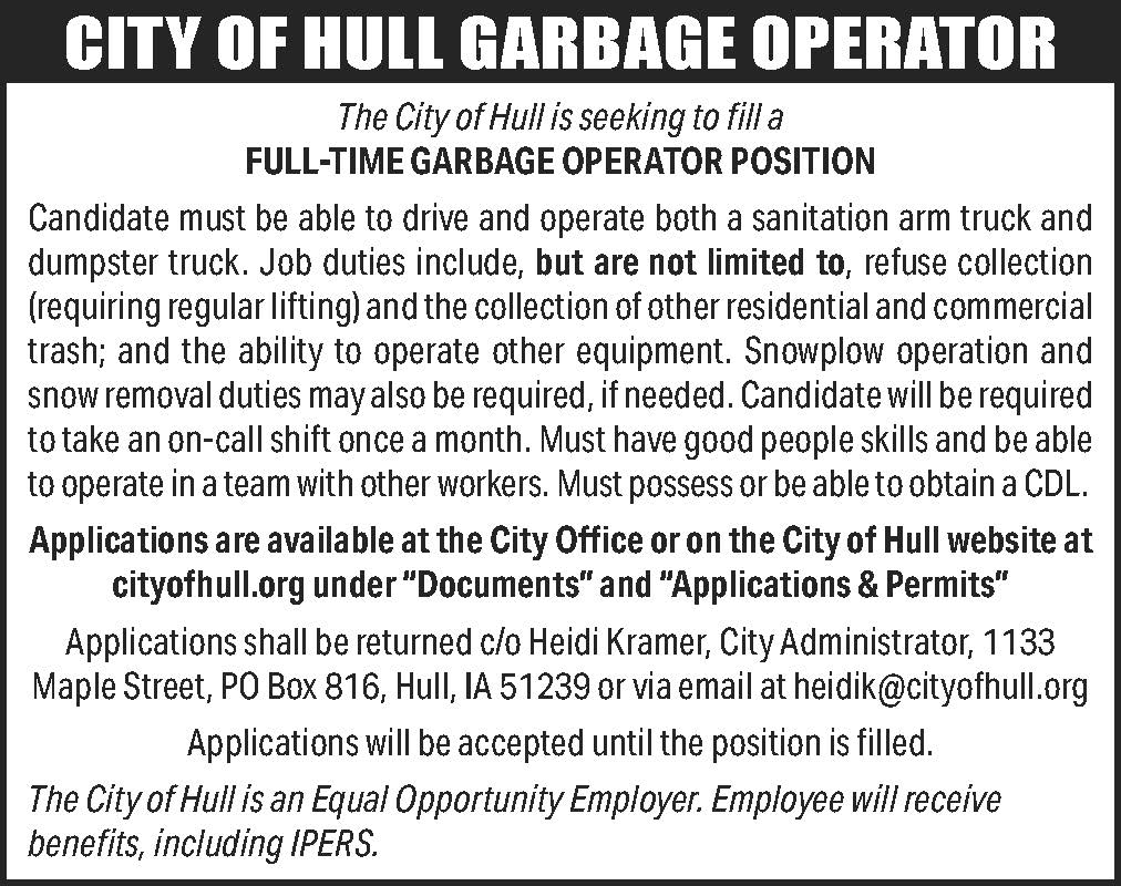 Garbage Operator position open