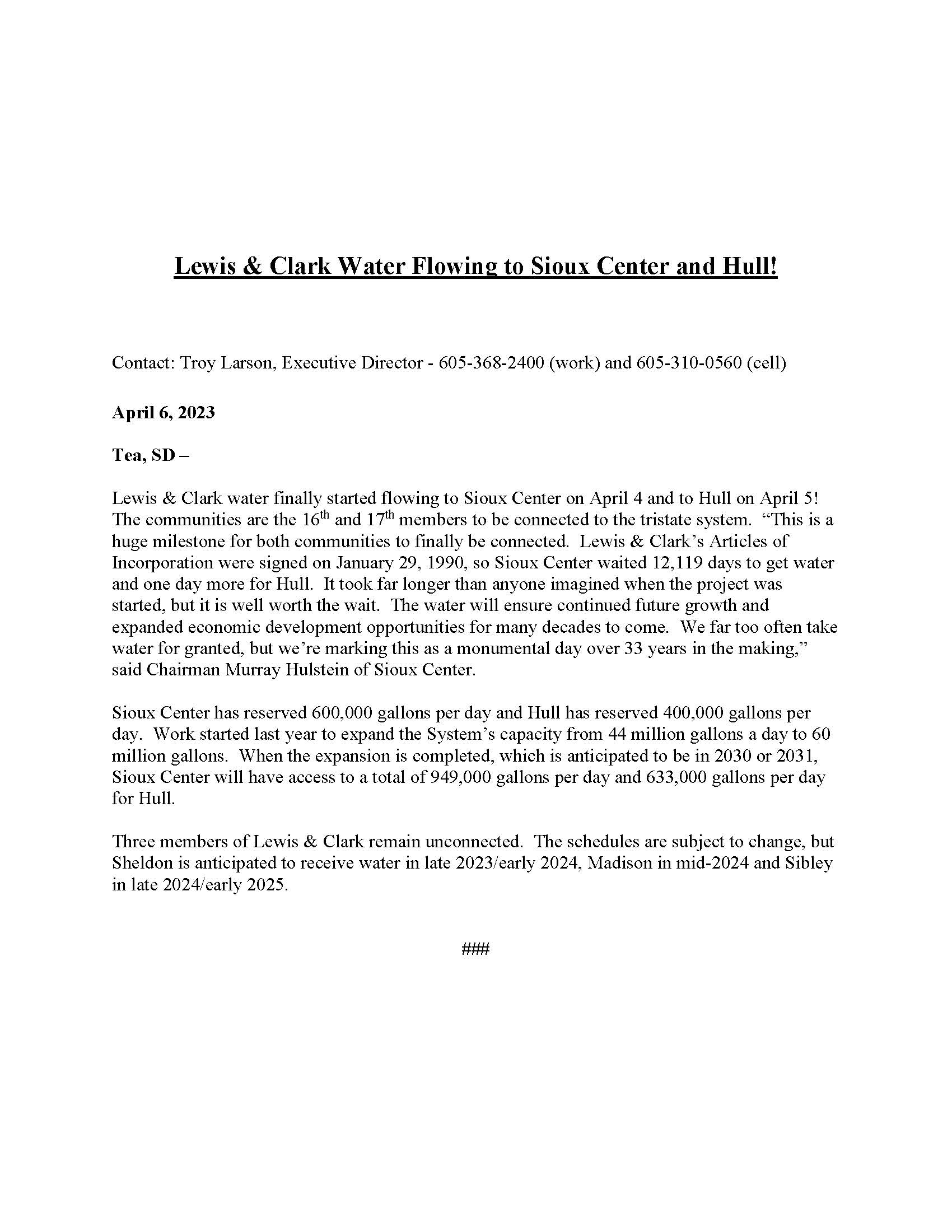 Lewis and Clark water